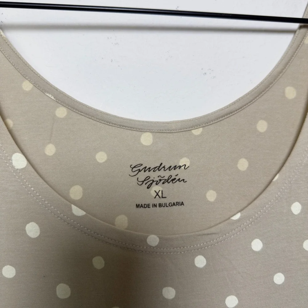 Gudrun Sjoden Women Dress XL Tan Polka Dot Sleeveless Scoop Neck Lyocell Artsy